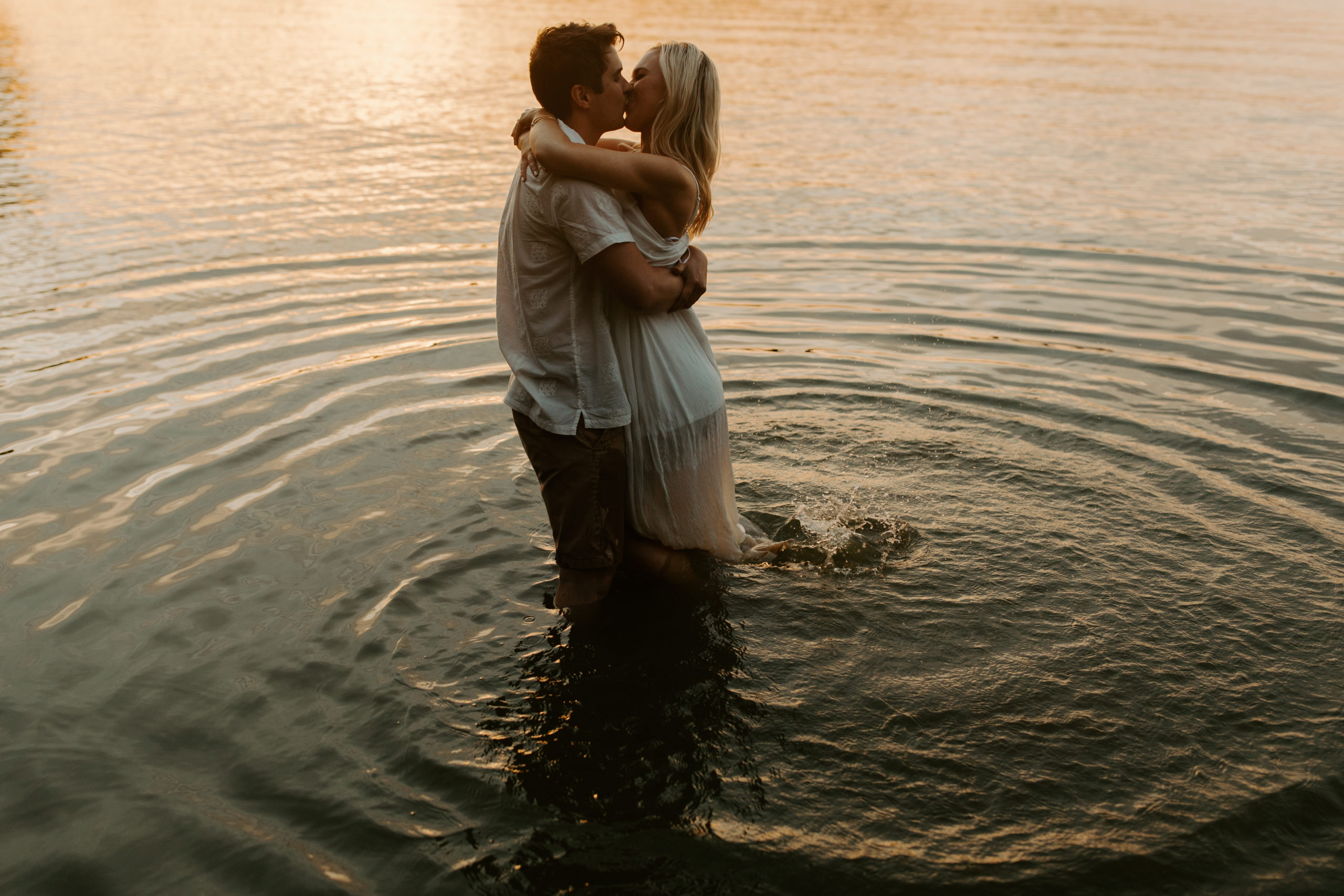Dancing in water East Fork Lake Engagement