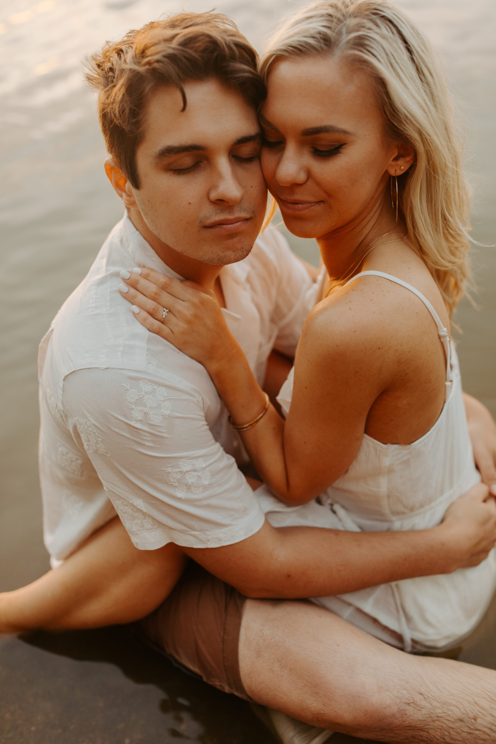 Sitting in water East Fork Lake Engagement