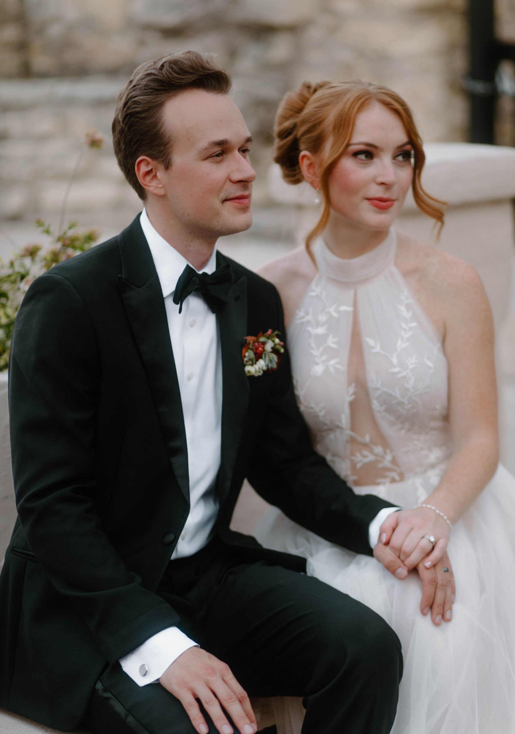 Villa Antonia wedding couple portraits in their courtyard. 