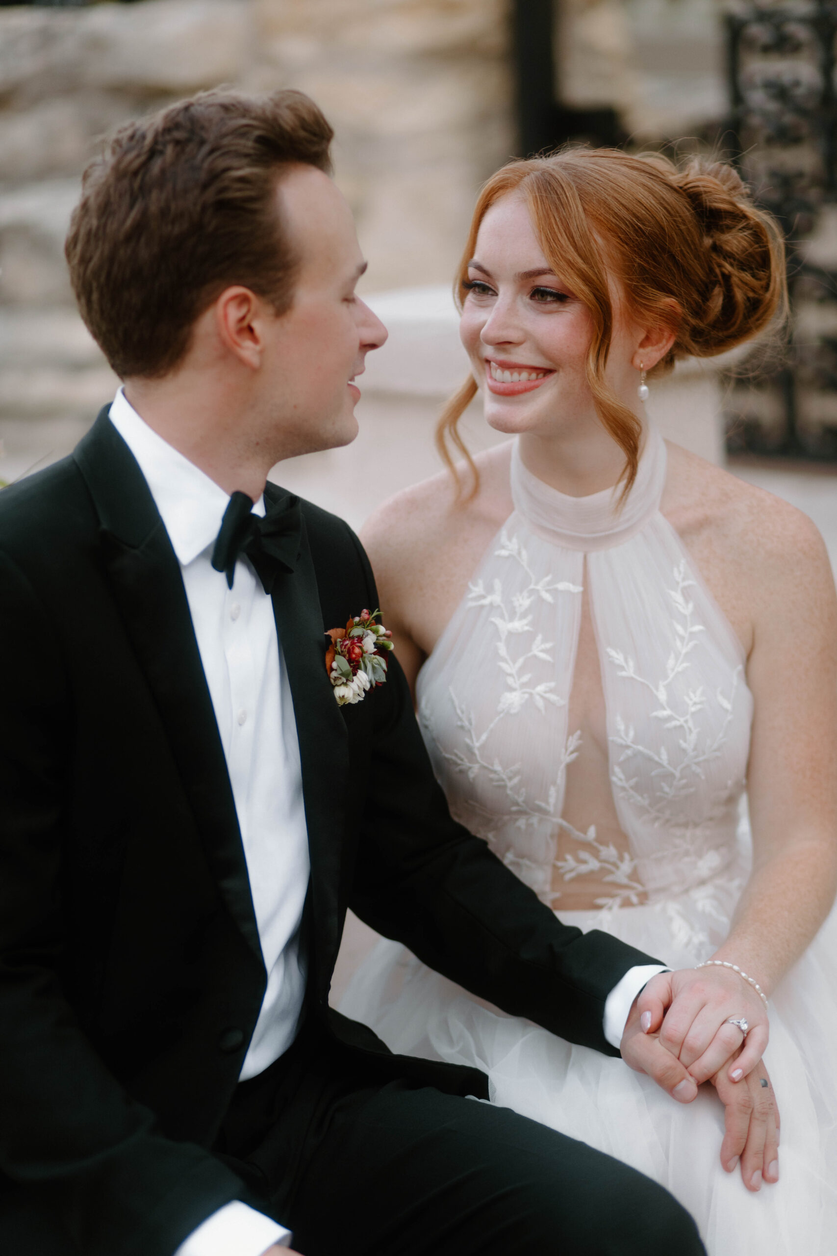 Villa Antonia wedding couple portraits in their courtyard. 