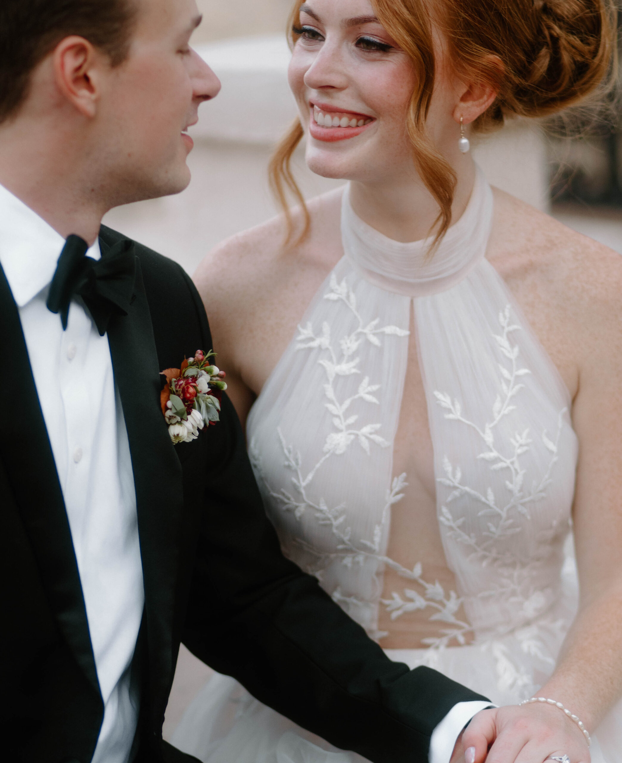 Villa Antonia wedding couple portraits in their courtyard. 