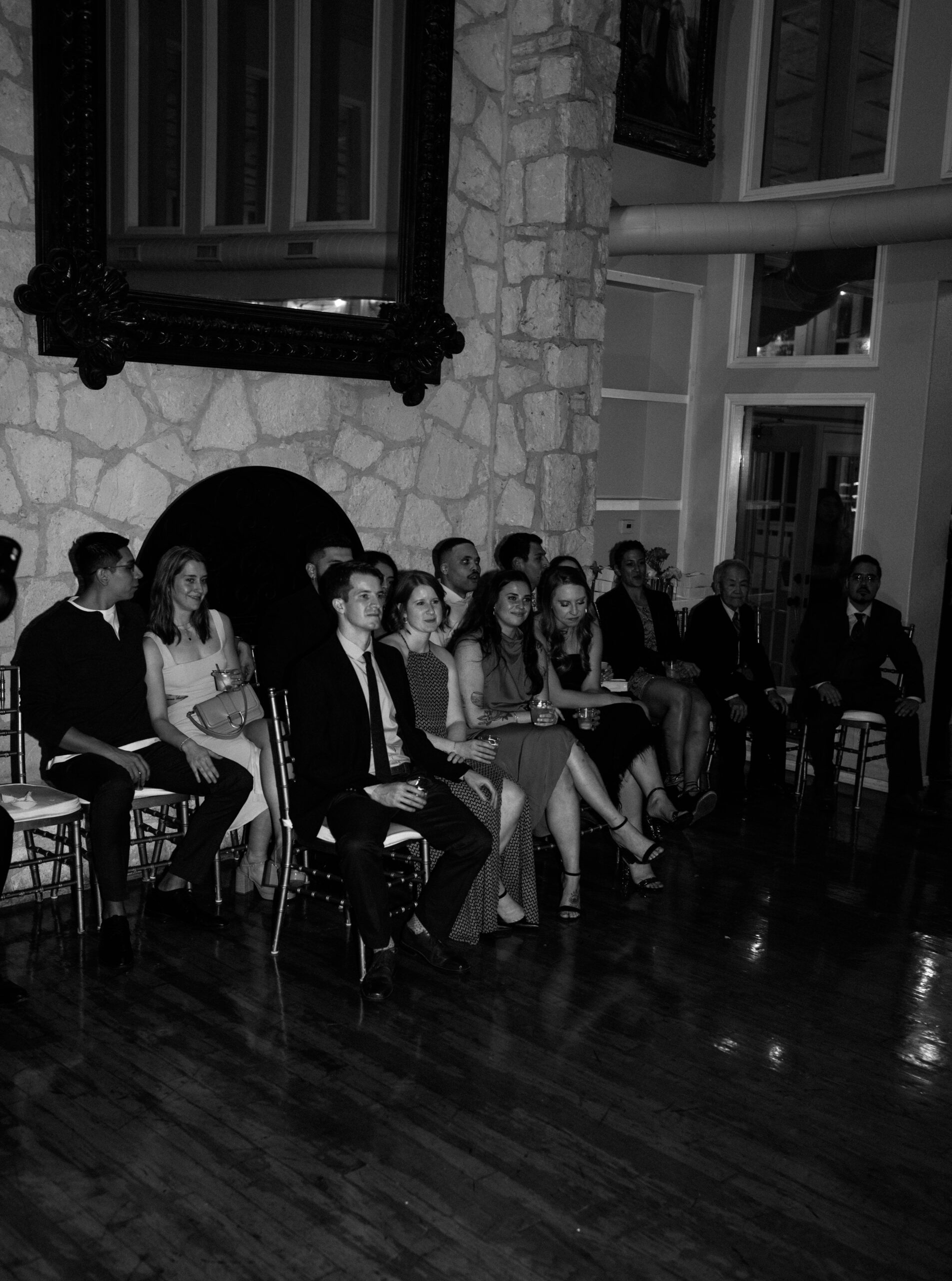 Heartfelt first dance moment captured at Casa Blanca Wedding, as the newlyweds share a tender embrace amidst twinkling lights and joyous celebration
