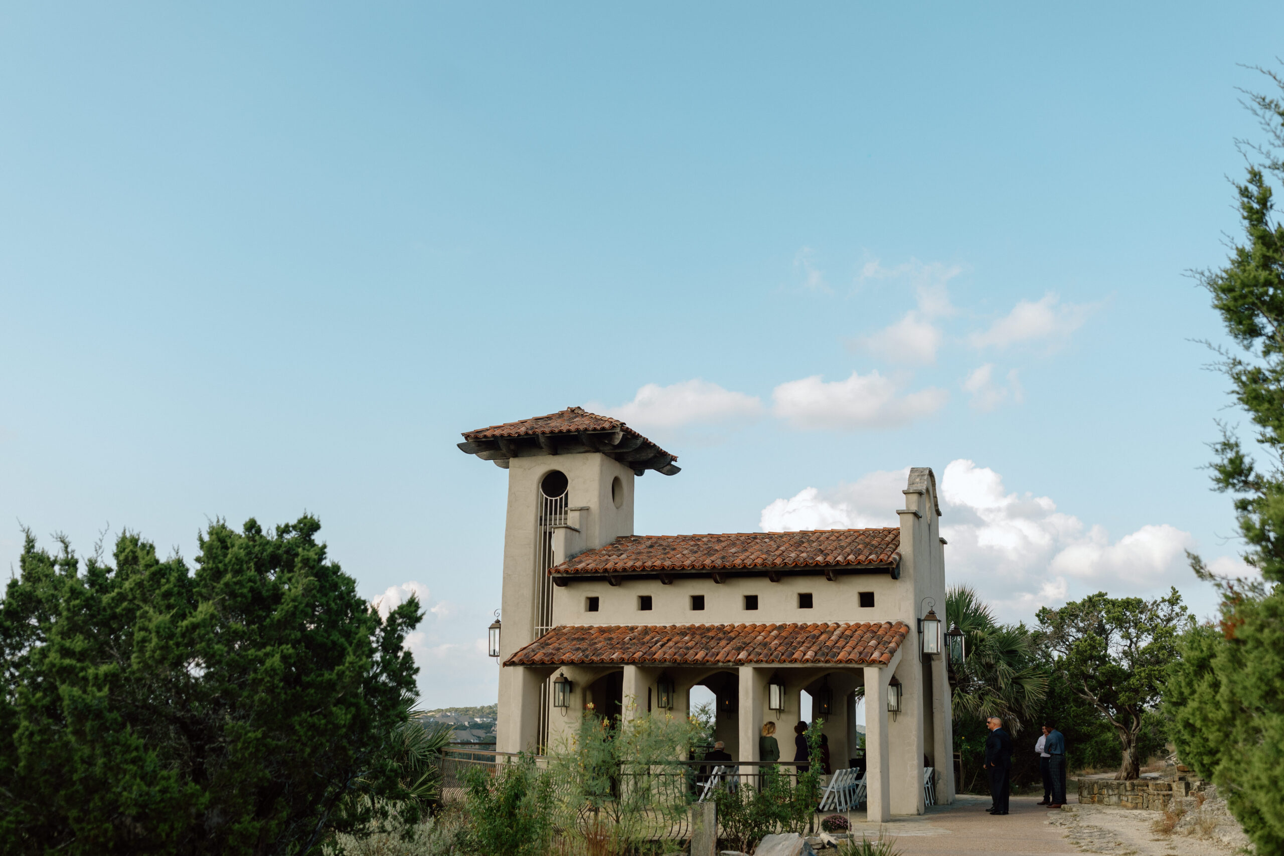 Landscape of Chapel Dulcinea Wedding Chapel in the Texas hill county in late may.