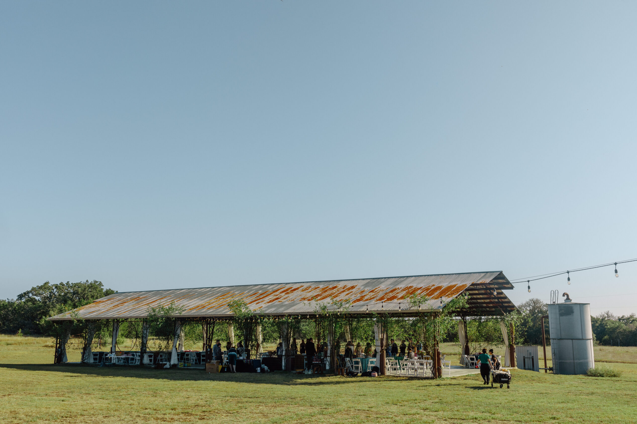 The covered pavilion made of sheet metal at Felton Ranch.